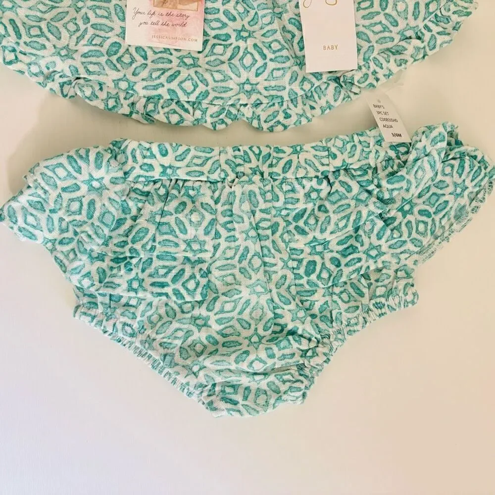 Jessica Simpson Baby Girls 2 Pc Summer Shorts aqua white Set size 3/6 months new